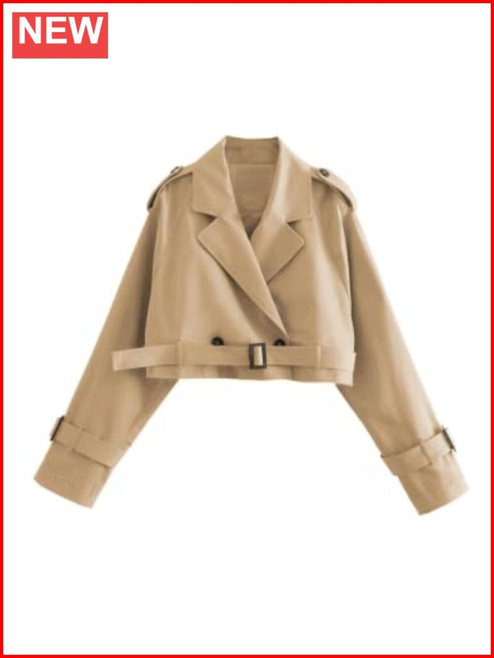 Women's Cropped Trench Coat Double Breasted Short Jacket Casual